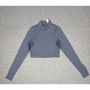 Offline by Aerie Cropped Ribbed Top Blue/Gray Long Sleeve High Neck Size XS NWT